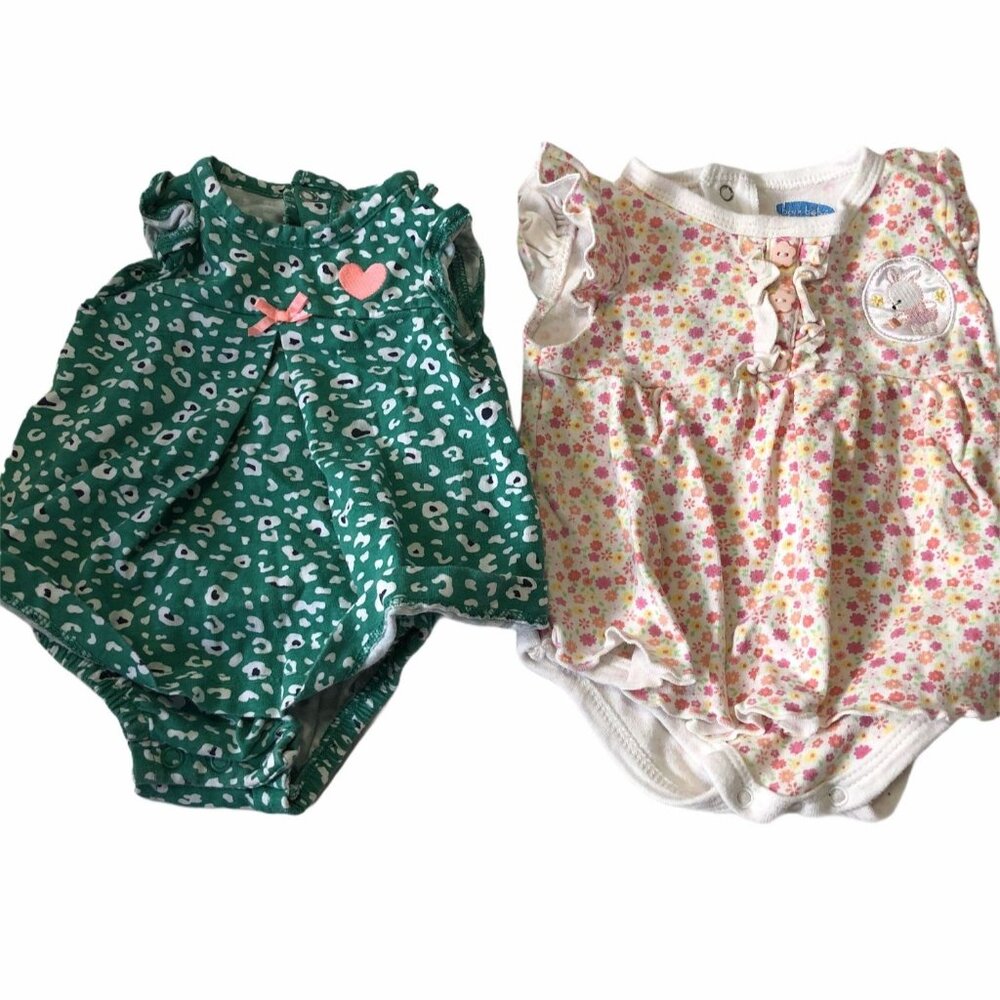 Baby Girls Rompers 2 Pc Set Carters‎ & Bon Bébé 0-3 Mo Floral Leopard Cotton
